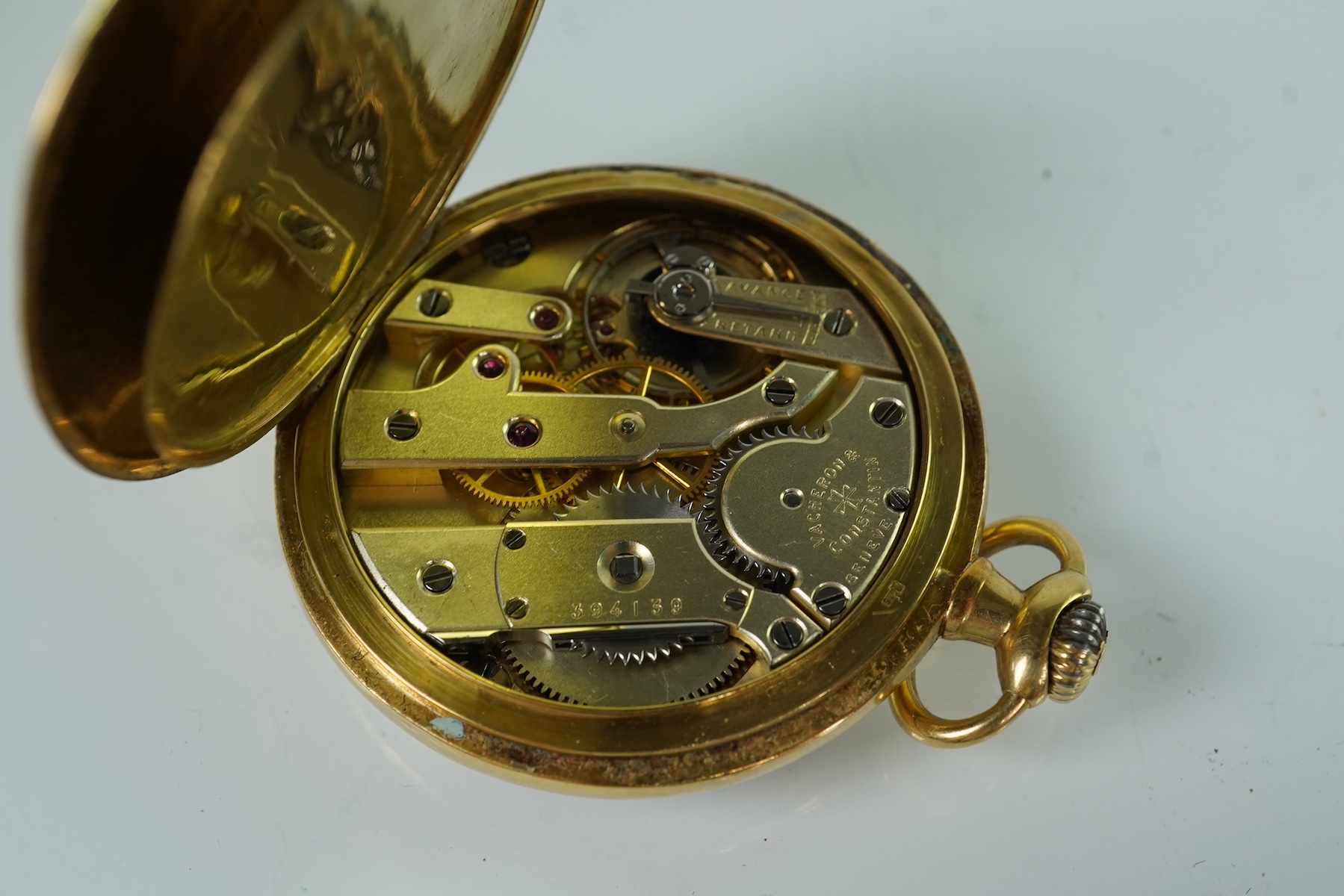 An early to mid 20th century 18ct gold Vacheron & Constantin open faced keyless lever dress pocket watch